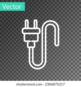 Icono de enchufe eléctrico de línea blanca aislado en fondo transparente. Concepto de conexión y desconexión de la electricidad.  Vector