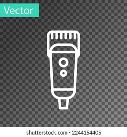 White line Electrical hair clipper or shaver icon isolated on transparent background. Barbershop symbol.  Vector Illustration