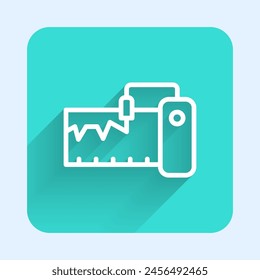 White line Electrical measuring instrument icon isolated with long shadow. Analog devices. Measuring device laboratory research. Green square button. Vector
