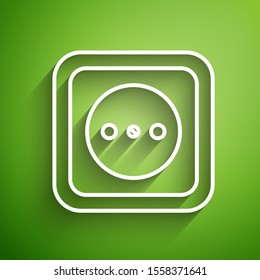 White line Electrical outlet icon isolated on green background. Power socket. Rosette symbol.  Vector Illustration