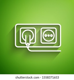 White line Electrical outlet icon isolated on green background. Power socket. Rosette symbol.  Vector Illustration