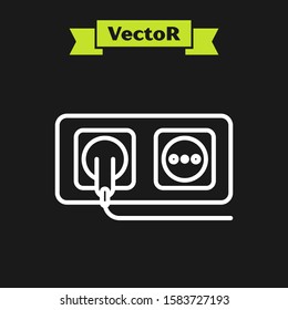 White line Electrical outlet icon isolated on black background. Power socket. Rosette symbol.  Vector Illustration
