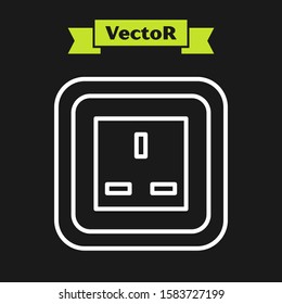 White line Electrical outlet icon isolated on black background. Power socket. Rosette symbol.  Vector Illustration