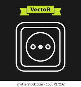 White line Electrical outlet icon isolated on black background. Power socket. Rosette symbol.  Vector Illustration