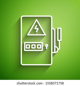 White line Electrical panel icon isolated on green background.  Vector Illustration