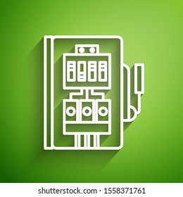 White line Electrical panel icon isolated on green background.  Vector Illustration