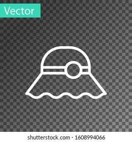 White line Elegant women hat icon isolated on transparent background.  Vector Illustration