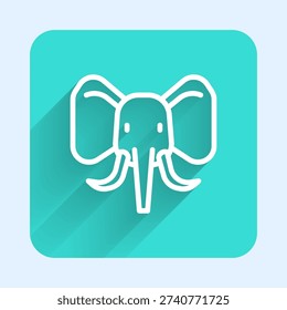 White line Elephant icon isolated with long shadow background. Green square button. Vector
