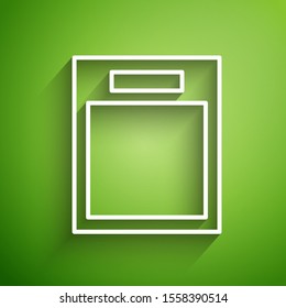 White line Empty form icon isolated on green background. File icon. Checklist icon. Business concept.  Vector Illustration