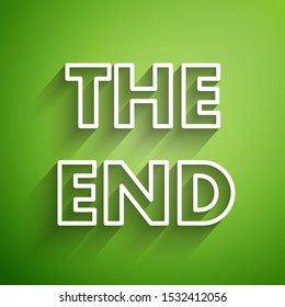 White line The End handwritten inscription icon isolated on green background. Closing movie frame. Movie ending screen.  Vector Illustration