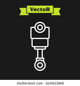 White line Engine piston icon isolated on black background. Car engine piston sign.  Vector Illustration