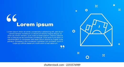 Sobre de línea blanca con símbolo de moneda en dólares aislado en fondo azul. Aumento salarial, nómina de dinero, ingresos por compensación.  Vector