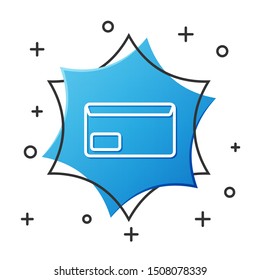 White line Envelope icon isolated on white background. Email message letter symbol. Blue hexagon button. Vector Illustration