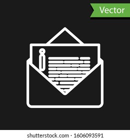 White line Envelope icon isolated on black background. Email message letter symbol.  Vector Illustration
