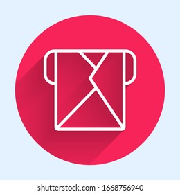 White line Envelope icon isolated with long shadow. Email message letter symbol. Red circle button. Vector Illustration