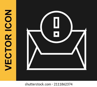 Icono de Sobre de línea blanca aislado en fondo negro. Concepto de mensaje recibido. Nuevo mensaje entrante por correo electrónico, sms. Servicio de envío de correo.  Vector