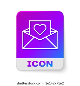 White line Envelope with Valentine heart icon isolated on white background. Message love. Letter love and romance. Rectangle color button. Vector Illustration