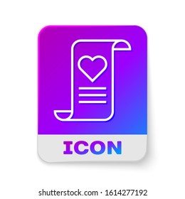 White line Envelope with Valentine heart icon isolated on white background. Message love. Letter love and romance. Rectangle color button. Vector Illustration