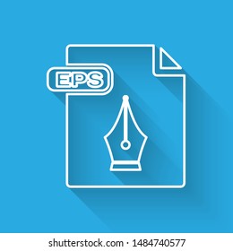 White line EPS file document. Download eps button icon isolated with long shadow. EPS file symbol.  Vector Illustration