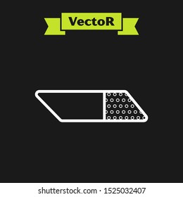White line Eraser or rubber icon isolated on black background.  Vector Illustration