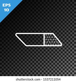White line Eraser or rubber icon isolated on transparent dark background.  Vector Illustration