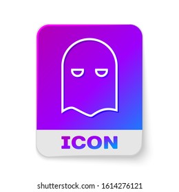 White line Executioner mask icon isolated on white background. Hangman, torturer, executor, tormentor, butcher, headsman icon. Rectangle color button. Vector Illustration
