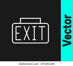 White line Exit icon isolated on black background. Fire emergency icon.  Vector