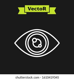 White line Eye icon isolated on black background.  Vector Illustration