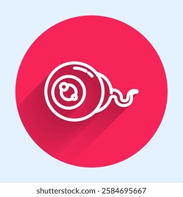 White line Eye icon isolated with long shadow. Happy Halloween party. Red circle button. Vector