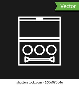 White line Eye shadow palette with brush icon isolated on black background.  Vector Illustration