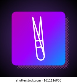 White line Eyebrow tweezers icon isolated on black background. Cosmetic tweezers for ingrown hair. Square color button. Vector Illustration