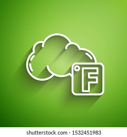 White line Fahrenheit and cloud icon isolated on green background.  Vector Illustration