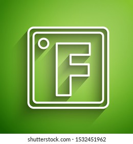 White line Fahrenheit icon isolated on green background.  Vector Illustration