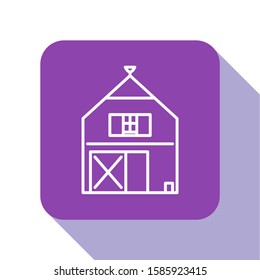 White line Farm House concept icon isolated on white background. Rustic farm landscape. Purple square button. Vector Illustration