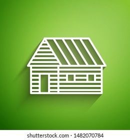 White line Farm house icon isolated on green background.  Vector Illustration