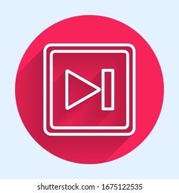 White line Fast forward icon isolated with long shadow. Red circle button. Vector Illustration