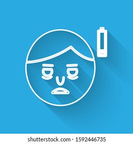 White line Fatigue icon isolated with long shadow. No energy. Stress symptom. Negative space.  Vector Illustration
