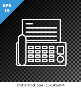 White line Fax machine icon isolated on transparent dark background. Office Telephone.  Vector Illustration