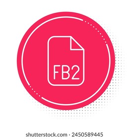 White line FB2 File icon isolated on white background. Red circle button. Vector