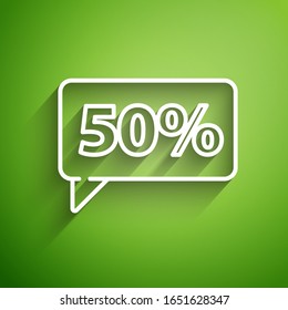 White line Fifty discount percent tag icon isolated on green background. Shopping tag sign. Special offer sign. Discount coupons symbol.  Vector Illustration