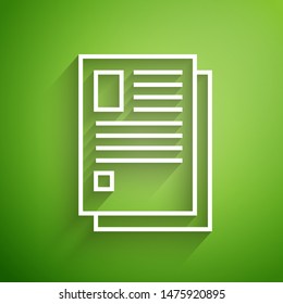 White line File document icon isolated on green background. Checklist icon. Business concept.  Vector Illustration