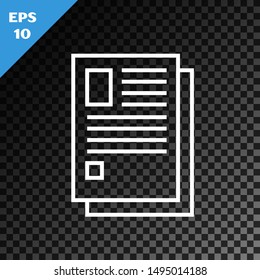 White line File document icon isolated on transparent dark background. Checklist icon. Business concept.  Vector Illustration