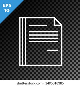 White line File document icon isolated on transparent dark background. Checklist icon. Business concept.  Vector Illustration