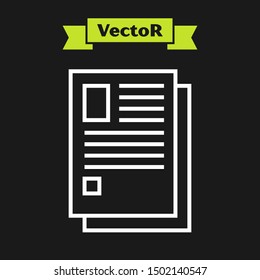 White line File document icon isolated on black background. Checklist icon. Business concept.  Vector Illustration