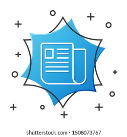 White line File document icon isolated on white background. Checklist icon. Business concept. Blue hexagon button. Vector Illustration