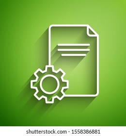 White line File document icon isolated on green background. Adjusting, service, setting, maintenance, repair, fixing.  Vector Illustration