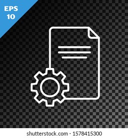 White line File document icon isolated on transparent dark background. Adjusting, service, setting, maintenance, repair, fixing.  Vector Illustration