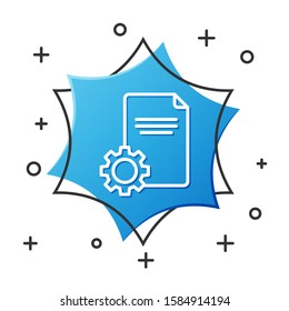 White line File document icon isolated on white background. Adjusting, service, setting, maintenance, repair, fixing. Blue hexagon button. Vector Illustration