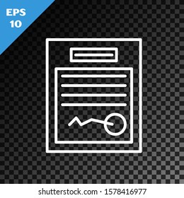 White line Filled form icon isolated on transparent dark background. File icon. Checklist icon. Business concept.  Vector Illustration