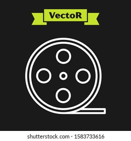 White line Film reel icon isolated on black background.  Vector Illustration